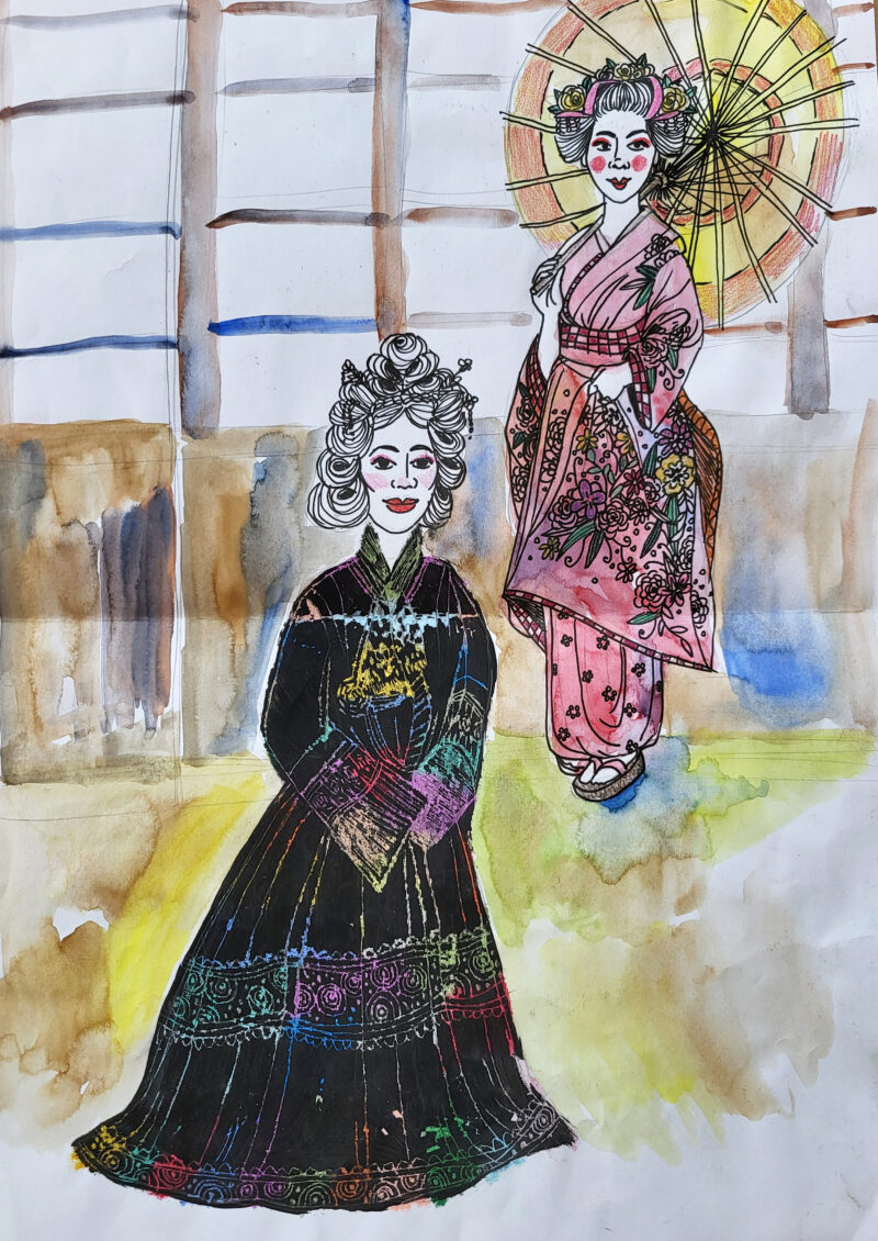 kurs-rysunku-poznań-dla-dzieci-online-malarstwa-cienkopis-pastele-olejne-akwarela-kredki-hanbok-kimono