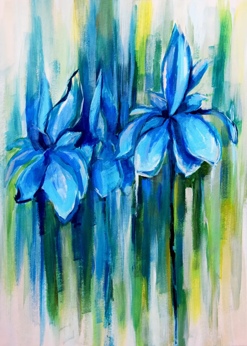 kurs-rysunku-poznań-online-malarstwo-akrylowe-irysy-detal-irysy-niebieskie